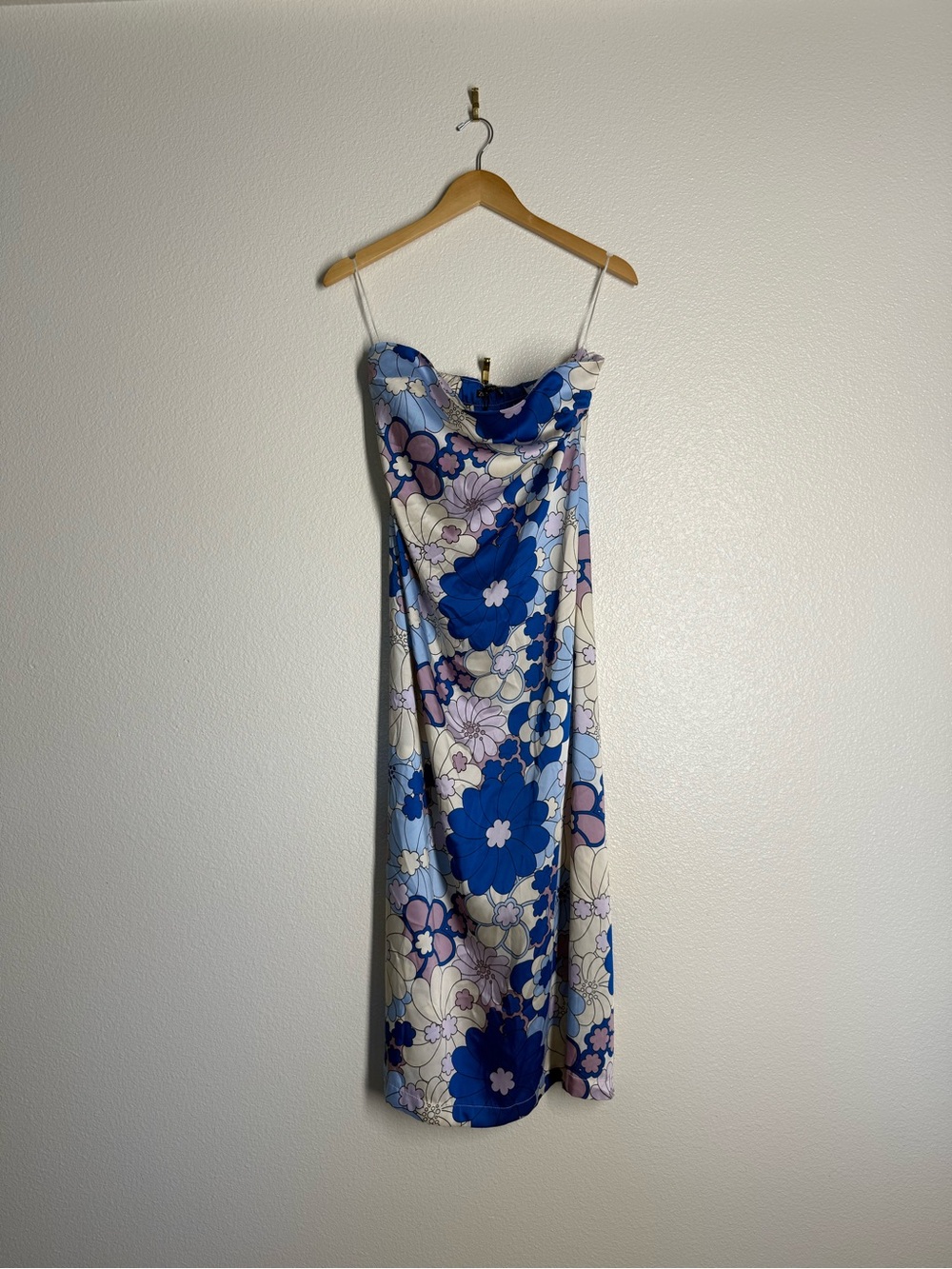 Zara Blue Floral Slip Strapless Midi Dress